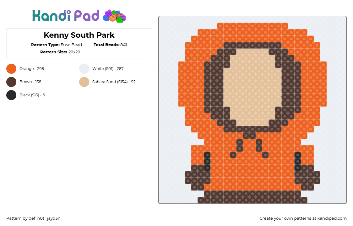 Kenny South Park - Fuse Bead Pattern by def_n0t_jayd3n on Kandi Pad - orange