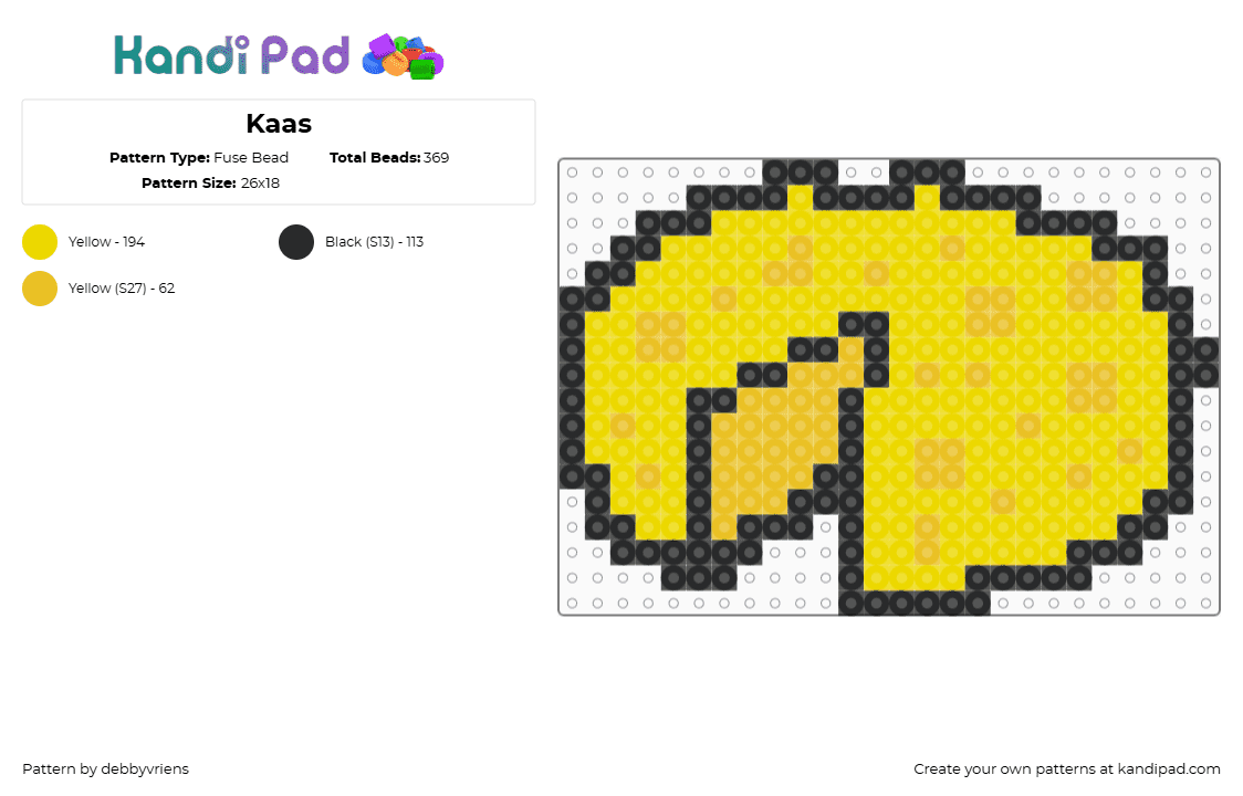 Kaas - Fuse Bead Pattern by debbyvriens on Kandi Pad - black,yellow