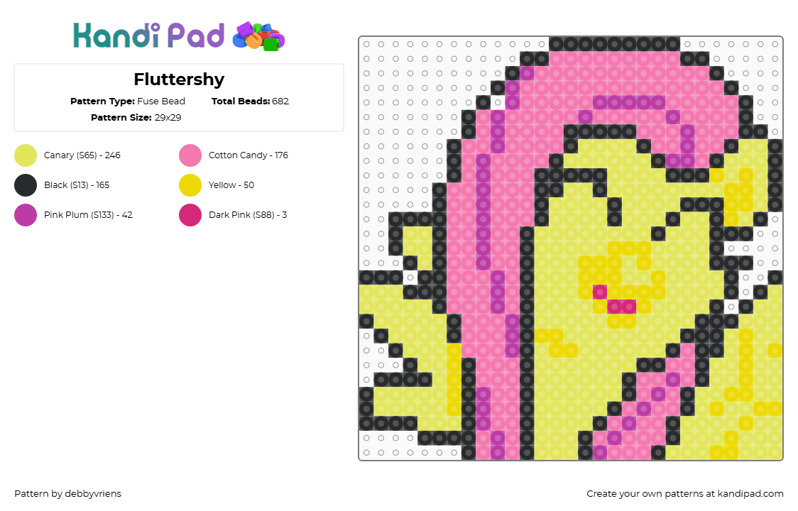 Fluttershy - Fuse Bead Pattern by debbyvriens on Kandi Pad - yellow,pink