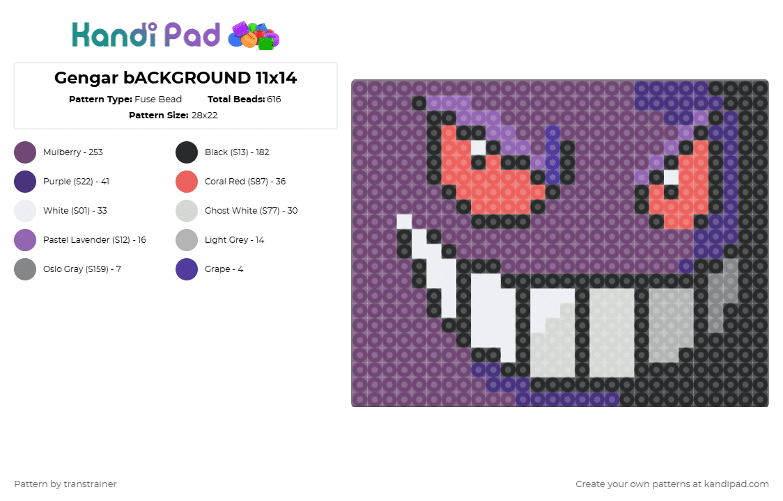 Gengar - Fuse Bead Pattern by transtrainer on Kandi Pad - 