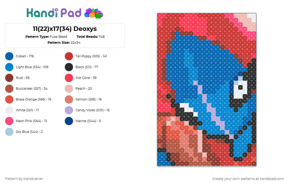 Deoxys Close Up - Fuse Bead Pattern by transtrainer on Kandi Pad - 
