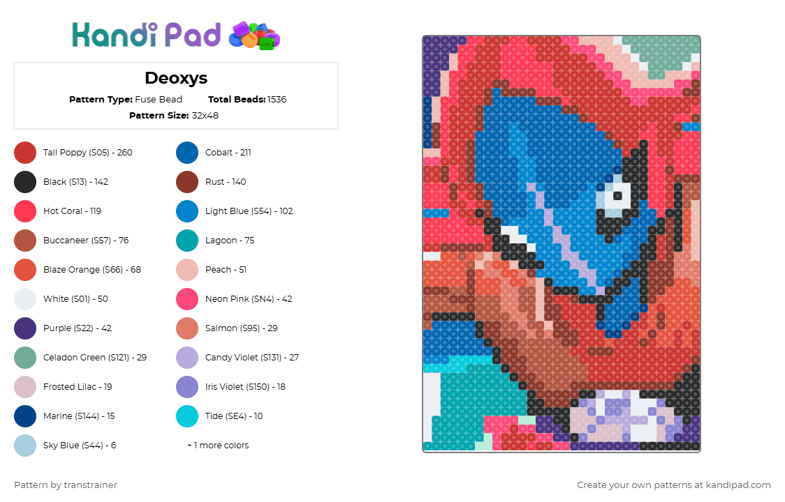 Deoxys - Fuse Bead Pattern by transtrainer on Kandi Pad - deoxys,pokemon
