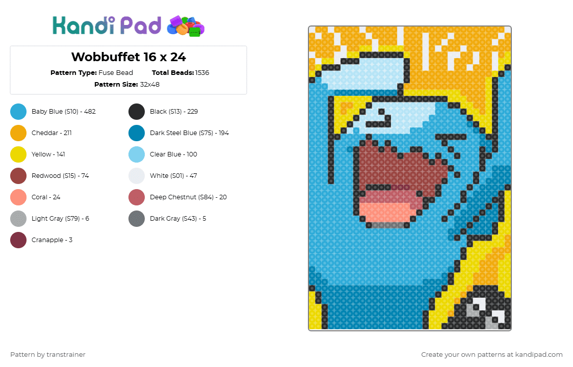 Wobbuffet 16 x 24 - Fuse Bead Pattern by transtrainer on Kandi Pad - 