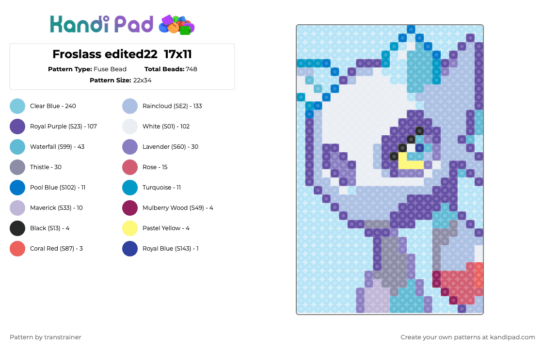 Froslass Portrait - Fuse Bead Pattern by transtrainer on Kandi Pad - froslass, ice pokemon, pokemon