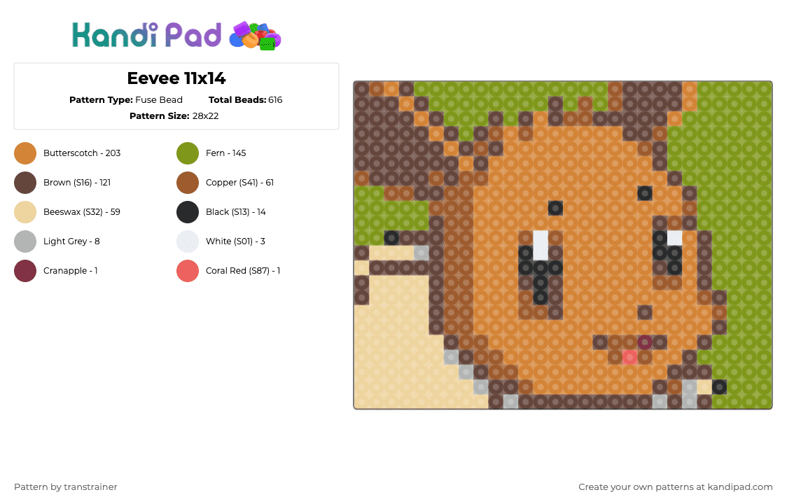 Eevee - Fuse Bead Pattern by transtrainer on Kandi Pad - brown,orange,gold