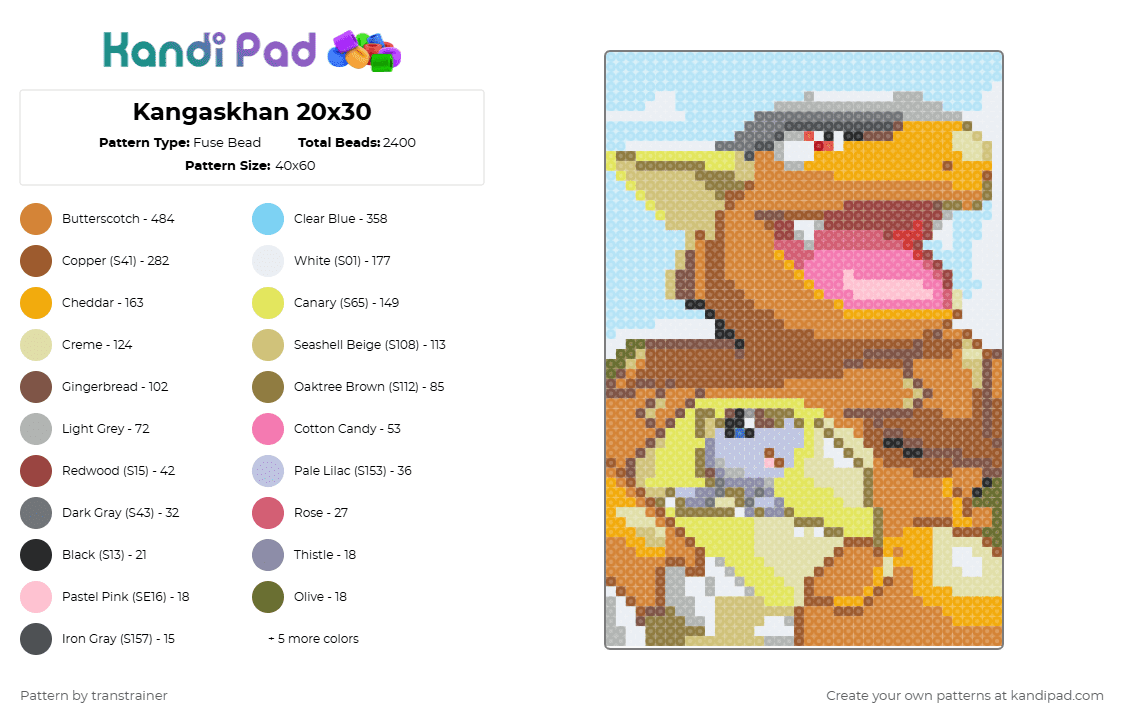 Kangaskhan - Fuse Bead Pattern by transtrainer on Kandi Pad - kangaskhan, pokemon