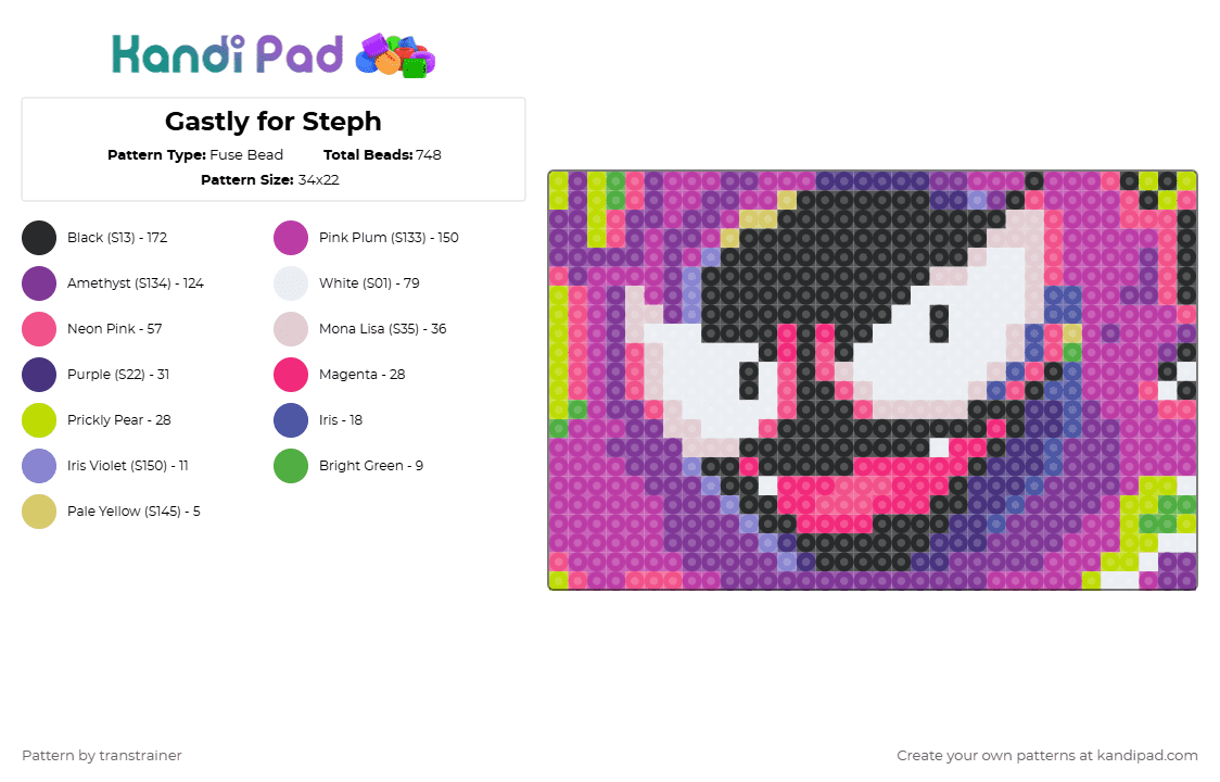 Neon Gastly - Fuse Bead Pattern by transtrainer on Kandi Pad - 