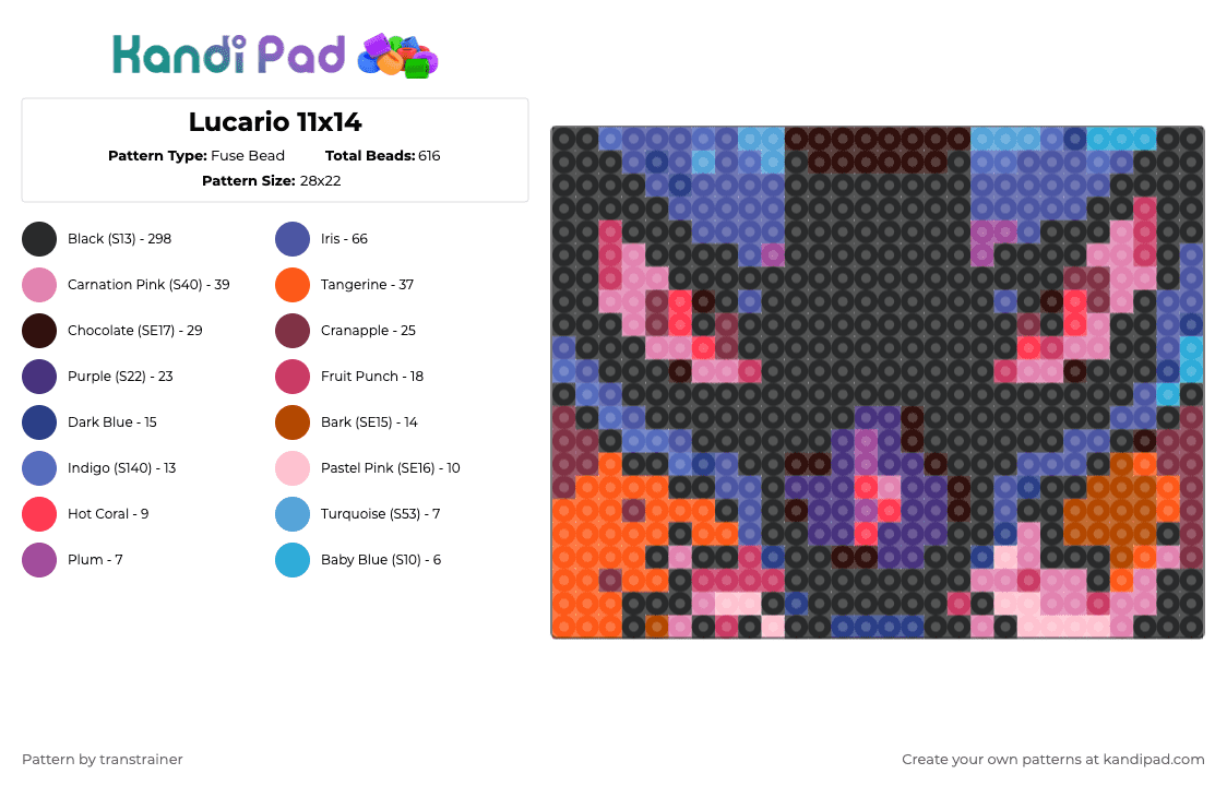 Lucario - Fuse Bead Pattern by transtrainer on Kandi Pad - black,brown,pink,purple