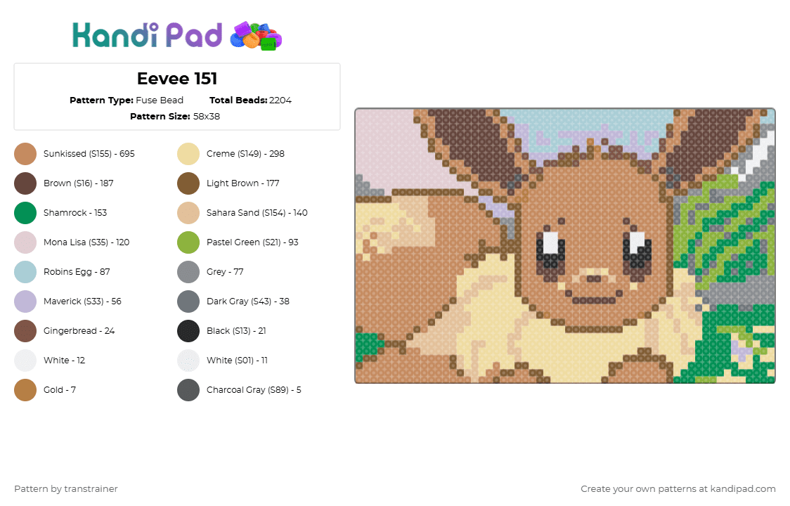 Eevee 151 - Fuse Bead Pattern by transtrainer on Kandi Pad - tan,beige