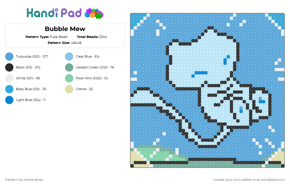Bubble Mew - Fuse Bead Pattern by transtrainer on Kandi Pad - 