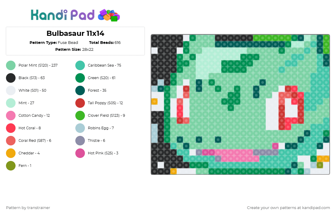 Bulbasaur Flowers - Fuse Bead Pattern by transtrainer on Kandi Pad - 