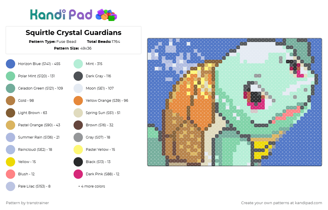 Squirtle Crystal Guardians - Fuse Bead Pattern by transtrainer on Kandi Pad - light blue,gray,blue,colorful,pokemon,squirtle