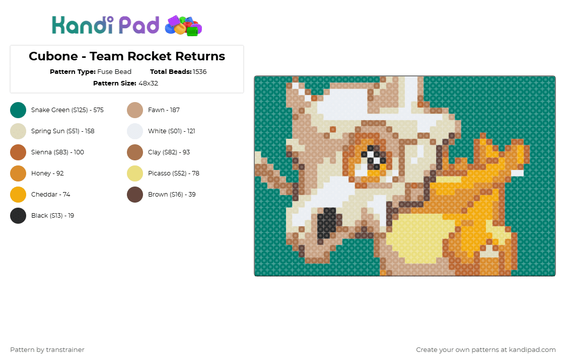Cubone - Team Rocket Returns - Fuse Bead Pattern by transtrainer on Kandi Pad - 
