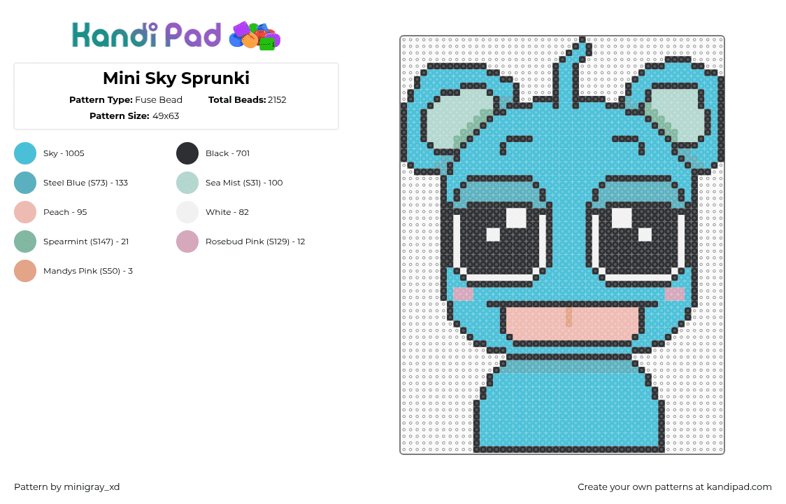 Mini Sky Sprunki - Fuse Bead Pattern by minigray_xd on Kandi Pad - light blue