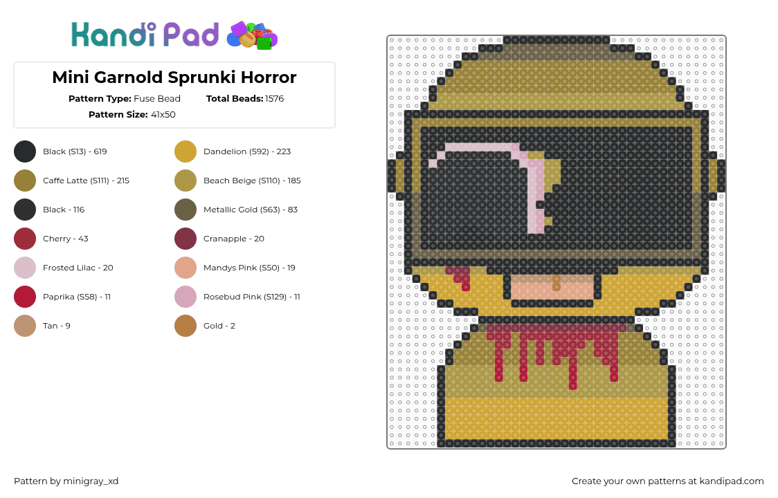 Mini Garnold Sprunki Horror - Fuse Bead Pattern by minigray_xd on Kandi Pad - black,gold,orange