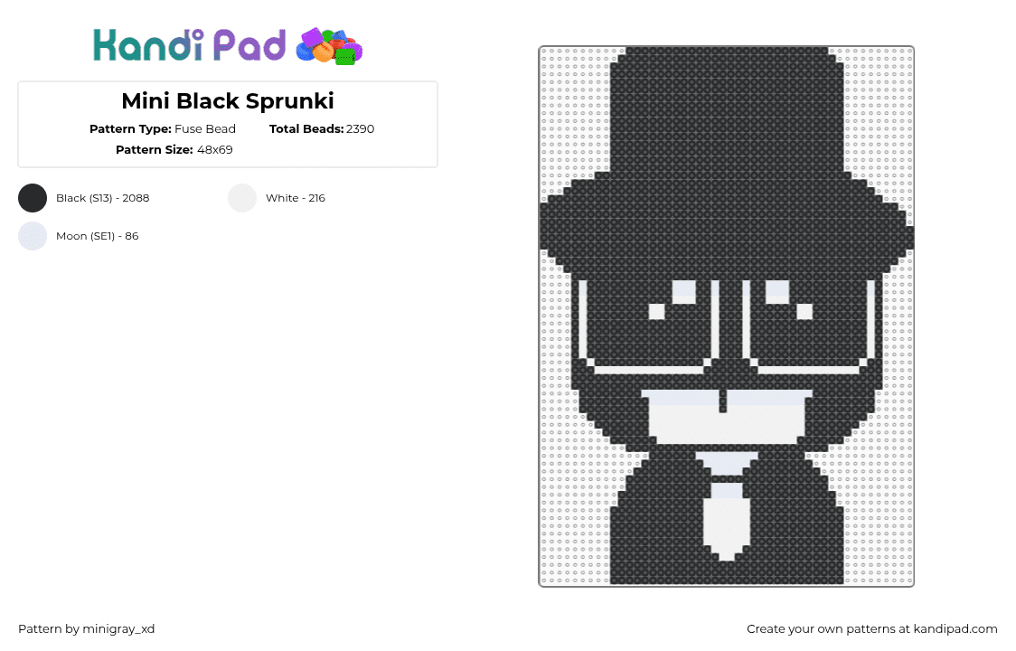 Mini Black Sprunki - Fuse Bead Pattern by minigray_xd on Kandi Pad - black