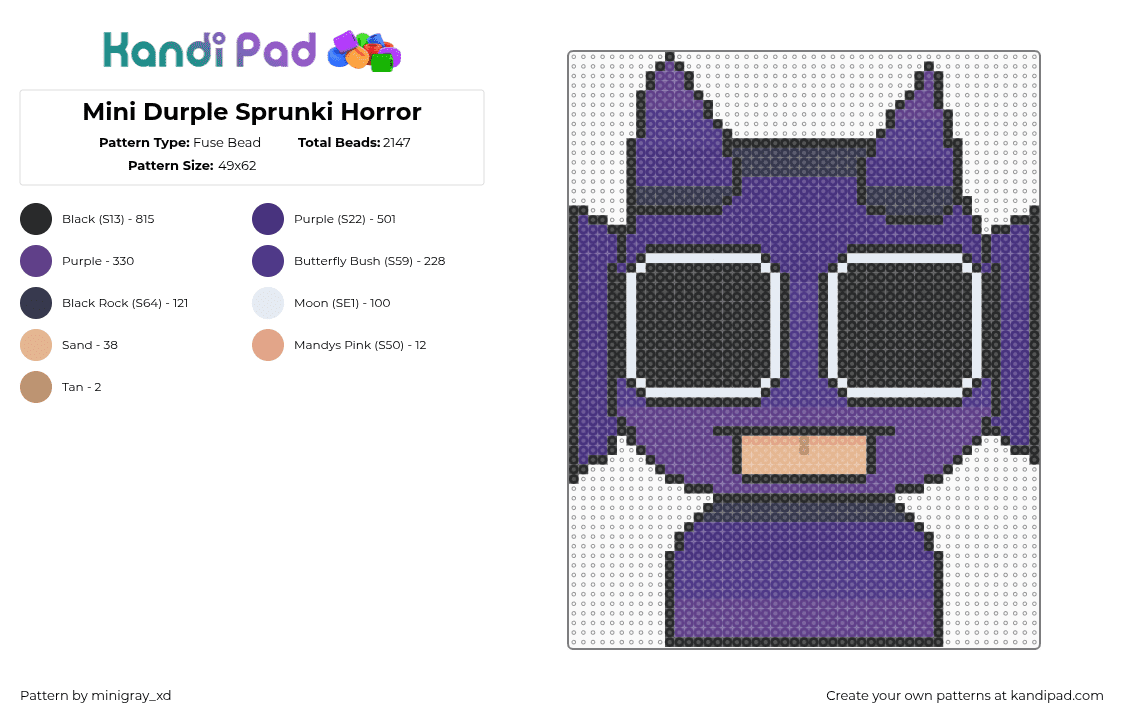 Mini Durple Sprunki Horror - Fuse Bead Pattern by minigray_xd on Kandi Pad - purple