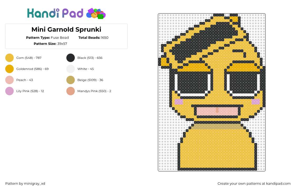 Mini Garnold Sprunki - Fuse Bead Pattern by minigray_xd on Kandi Pad - yellow