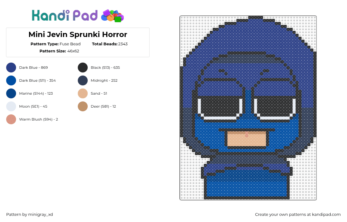Mini Jevin Sprunki Horror - Fuse Bead Pattern by minigray_xd on Kandi Pad - 