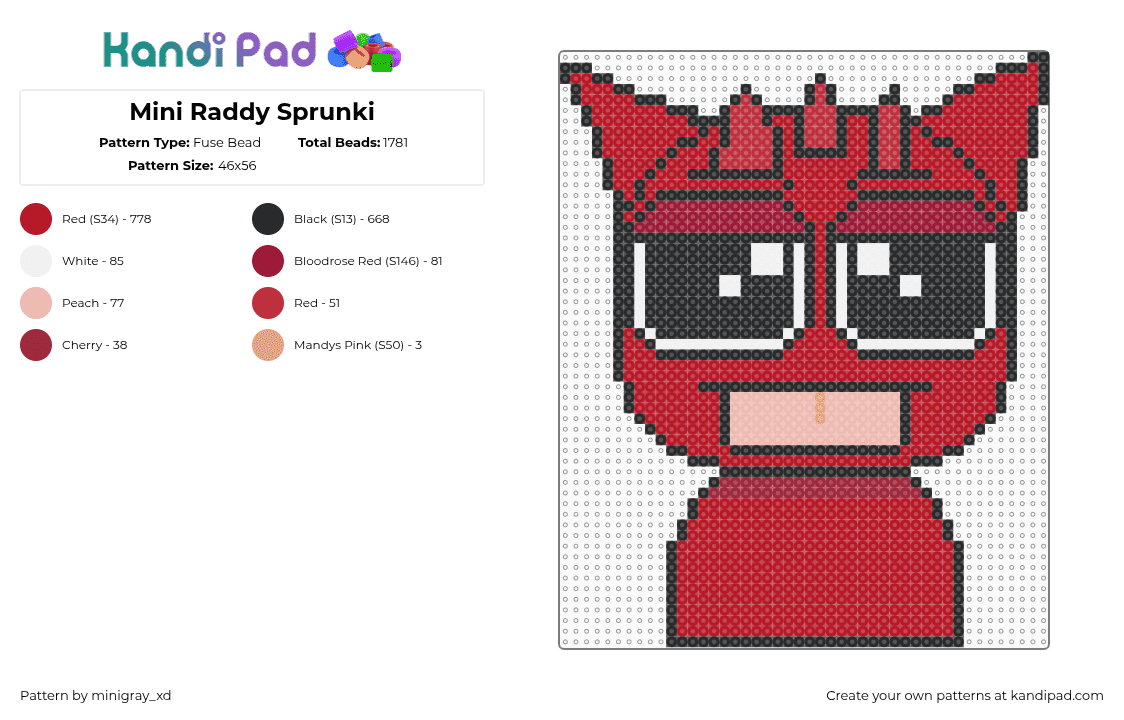 Mini Raddy Sprunki - Fuse Bead Pattern by minigray_xd on Kandi Pad - red