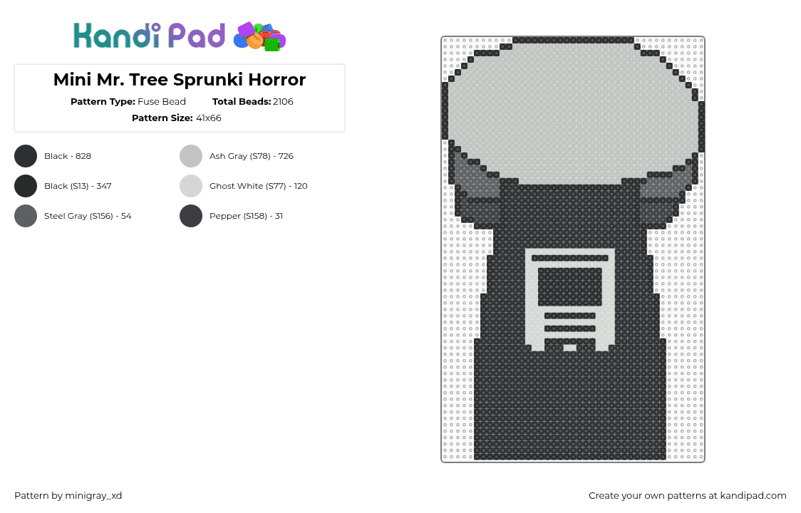 Mini Mr. Tree Sprunki Horror - Fuse Bead Pattern by minigray_xd on Kandi Pad - black,beige