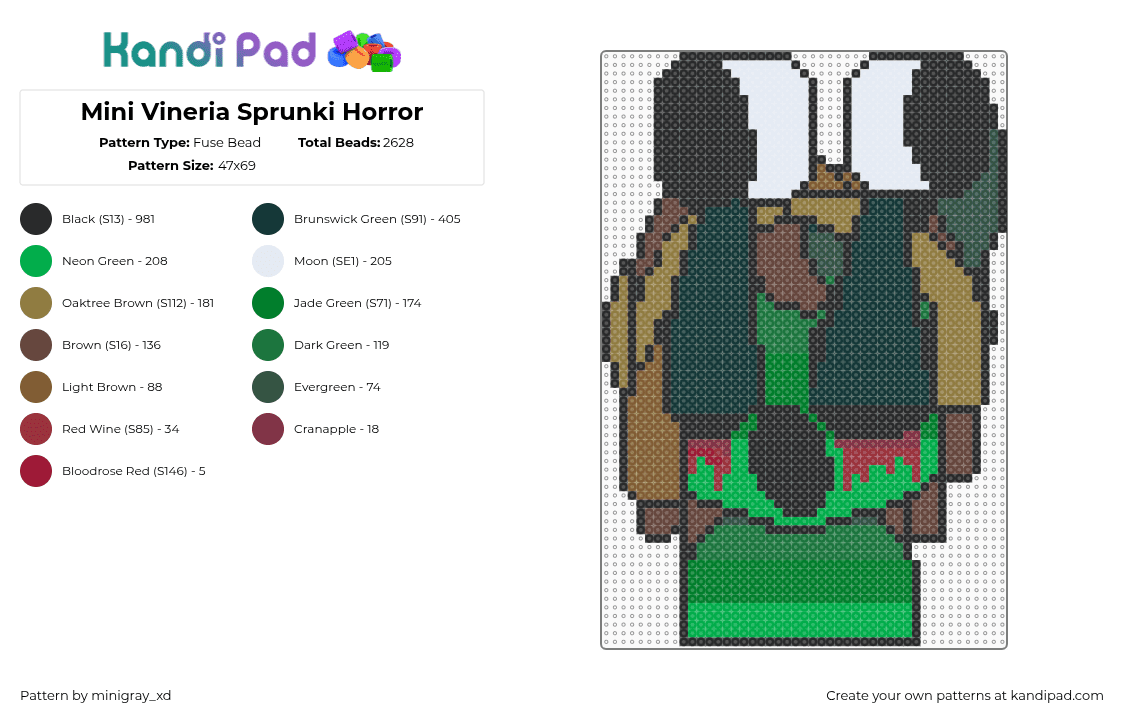 Mini Vineria Sprunki Horror - Fuse Bead Pattern by minigray_xd on Kandi Pad - black,green,gold