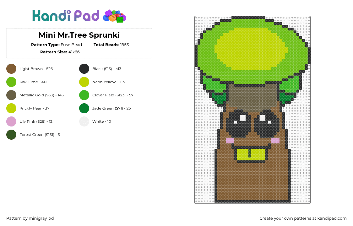 Mini Mr.Tree Sprunki - Fuse Bead Pattern by minigray_xd on Kandi Pad - green,tan
