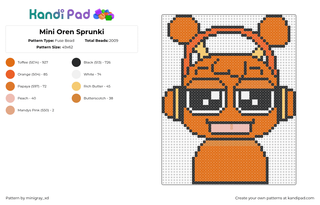 Mini Oren Sprunki - Fuse Bead Pattern by minigray_xd on Kandi Pad - orange