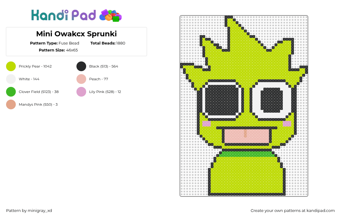 Mini Owakcx Sprunki - Fuse Bead Pattern by minigray_xd on Kandi Pad - green