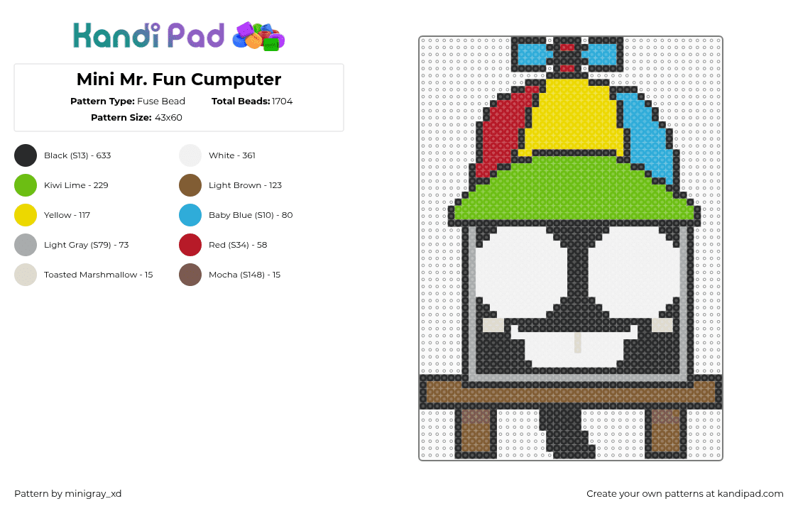 Mini Mr. Fun Cumputer - Fuse Bead Pattern by minigray_xd on Kandi Pad - green,yellow,tan