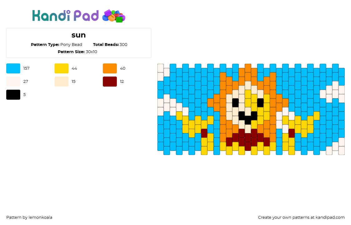 sun - Pony Bead Pattern by lemonkoala on Kandi Pad - sun,fnaf,five nights at freddys,sky,clouds,cuff,gaming,video game,light blue