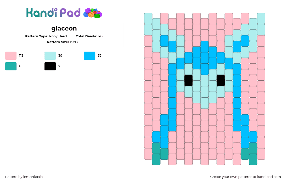 glaceon - Pony Bead Pattern by lemonkoala on Kandi Pad - light blue,pink