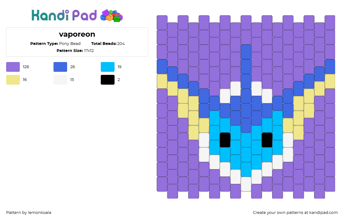 vaporeon - Pony Bead Pattern by lemonkoala on Kandi Pad - purple