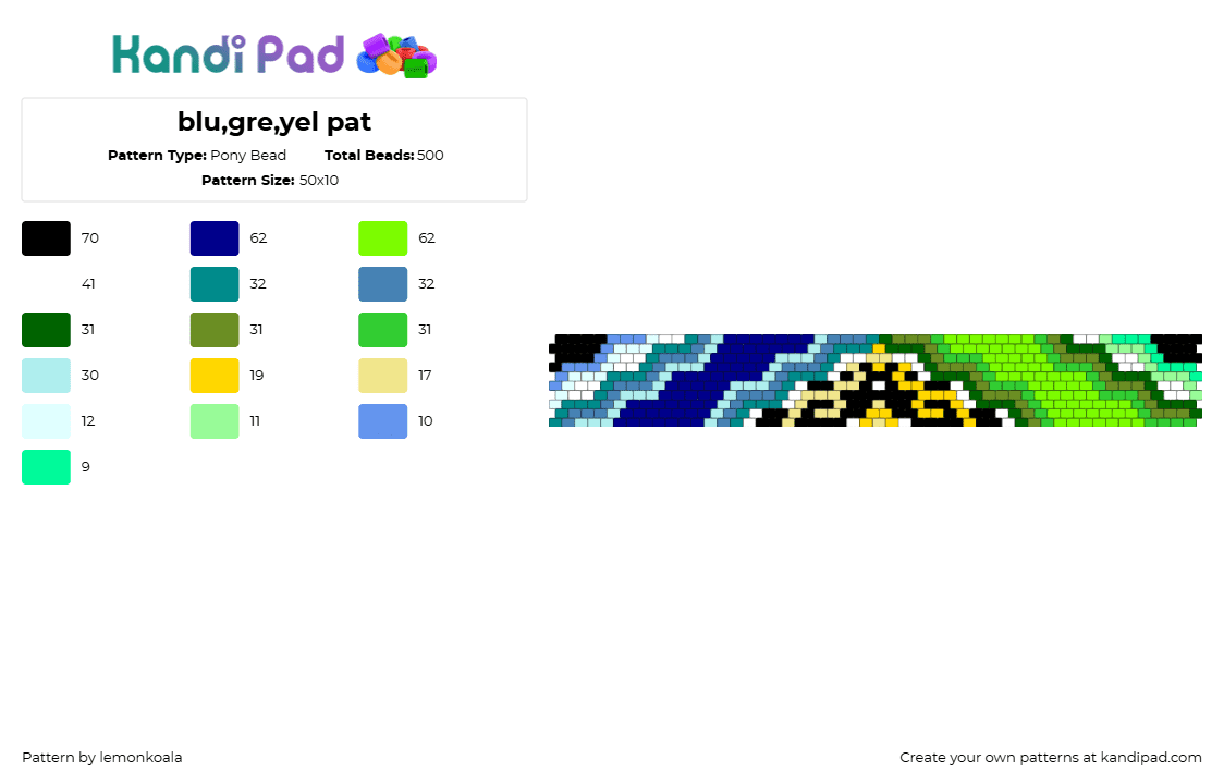 blu,gre,yel pat - Pony Bead Pattern by lemonkoala on Kandi Pad - purple,green