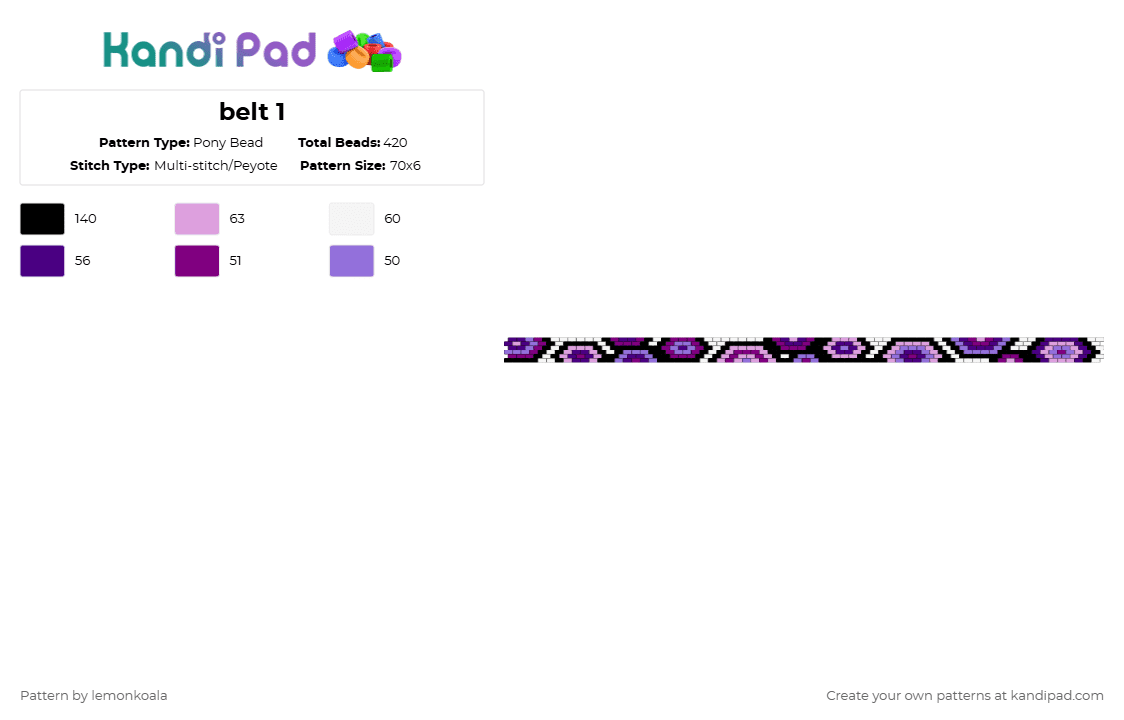 belt 1 - Pony Bead Pattern by lemonkoala on Kandi Pad - purple,pink