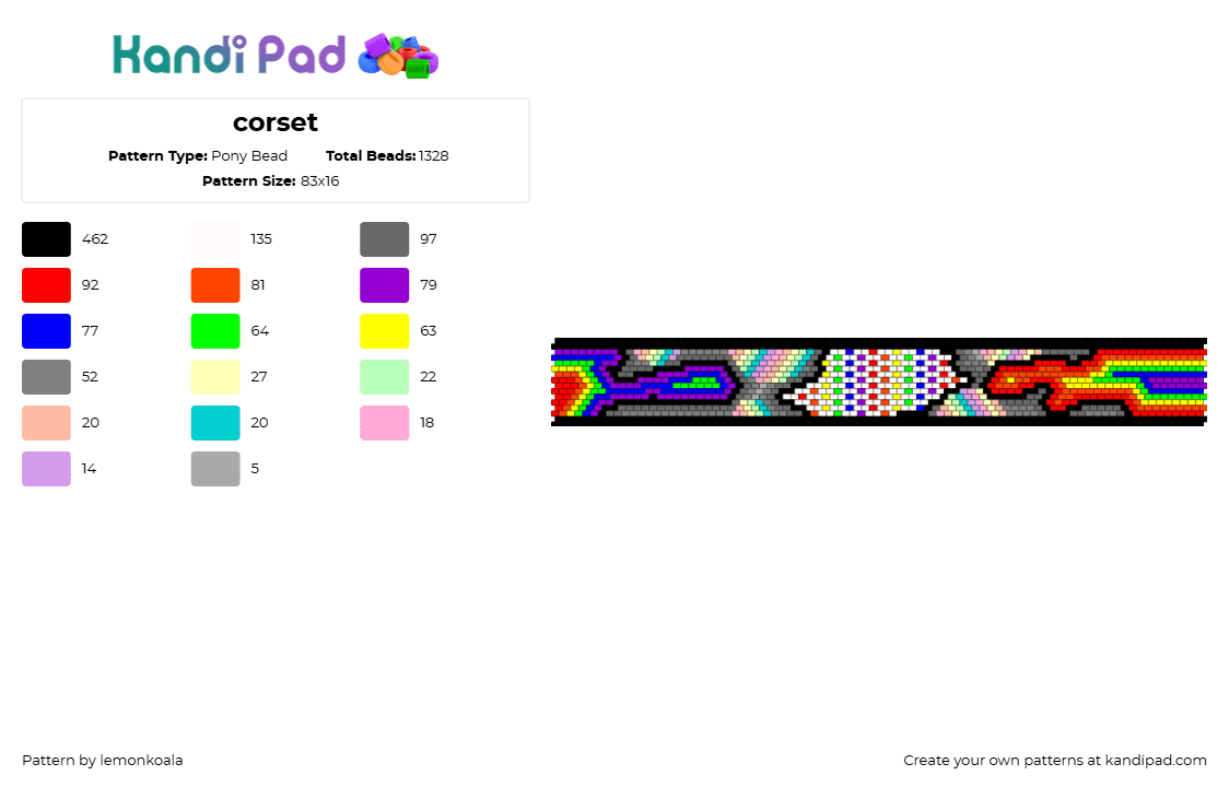 corset - Pony Bead Pattern by lemonkoala on Kandi Pad - purple,yellow,red,gray