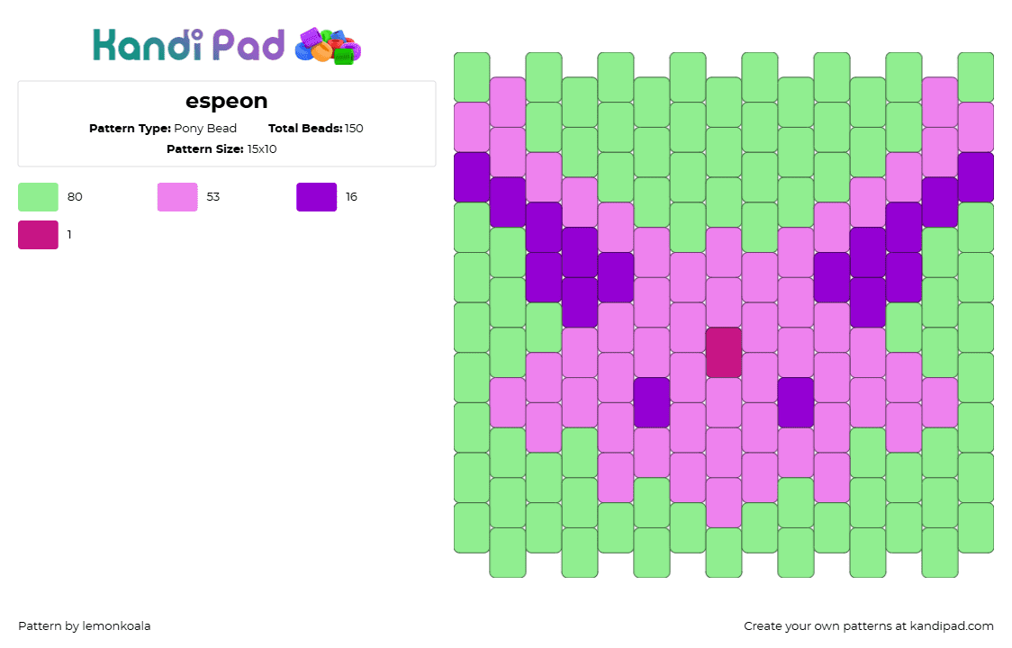 espeon - Pony Bead Pattern by lemonkoala on Kandi Pad - pink,teal