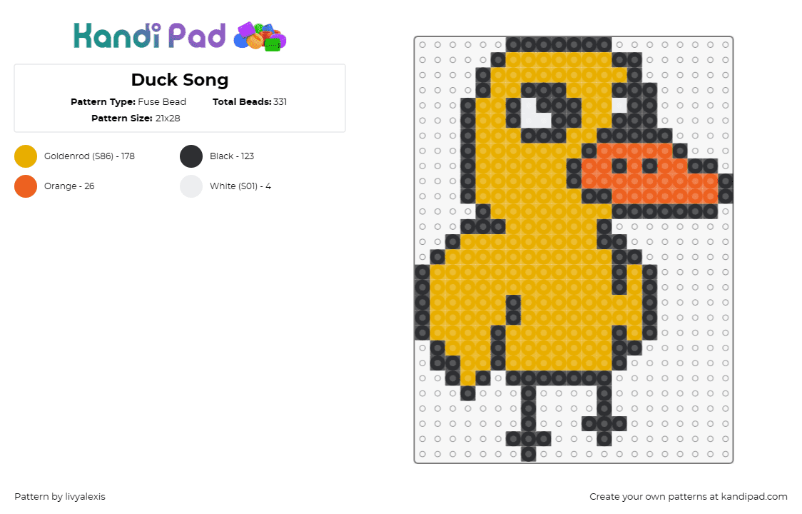 Duck Song - Fuse Bead Pattern by livyalexis on Kandi Pad - duck,music,animal,character,yellow,orange