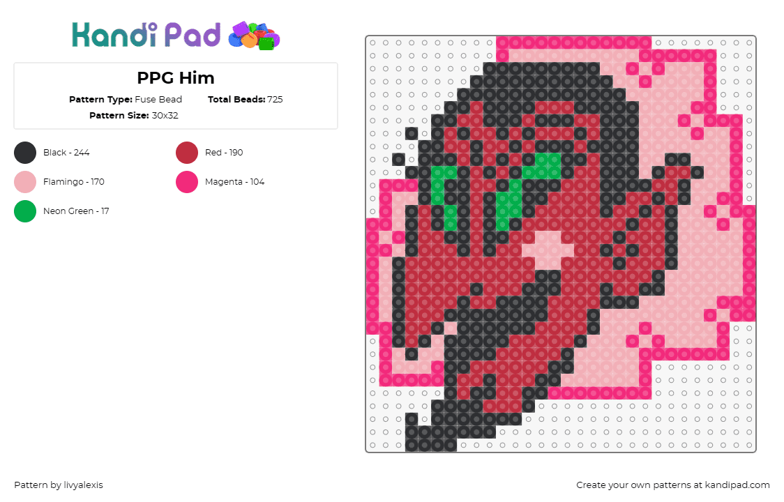 PPG Him - Fuse Bead Pattern by livyalexis on Kandi Pad - him,powerpuff girls,devil,character,cartoon,tv show,red,pink