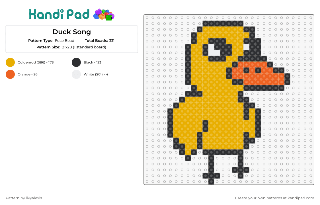 Duck Song - Fuse Bead Pattern by livyalexis on Kandi Pad - duck,music,animal,character,yellow,orange
