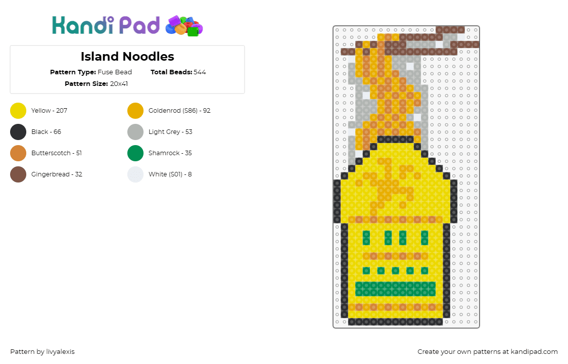 Island Noodles - Fuse Bead Pattern by livyalexis on Kandi Pad - noodles,ramen,lost lands,food,chopsticks,yellow