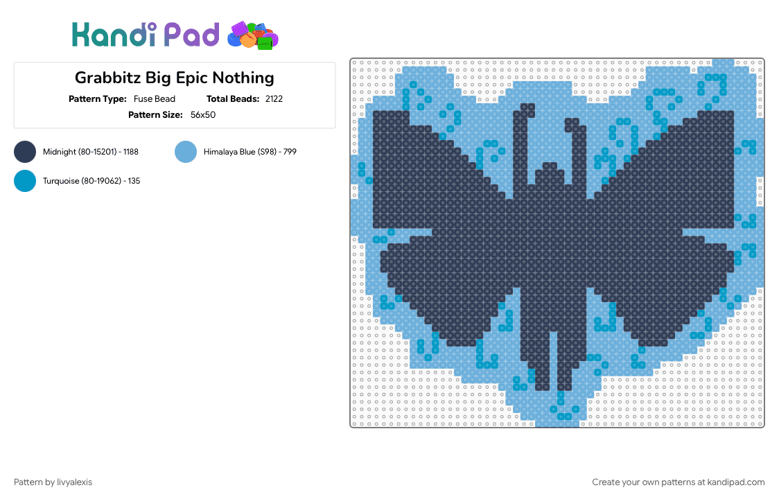 Grabbitz Big Epic Nothing - Fuse Bead Pattern by livyalexis on Kandi Pad - butterfly, butterfly wing, edm, festival, grabbitz, light blue, purple, rave