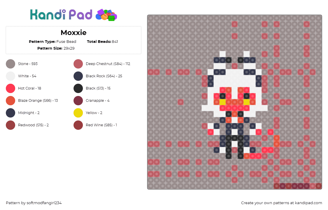 Moxxie - Fuse Bead Pattern by softmodfangirl234 on Kandi Pad - gray,red