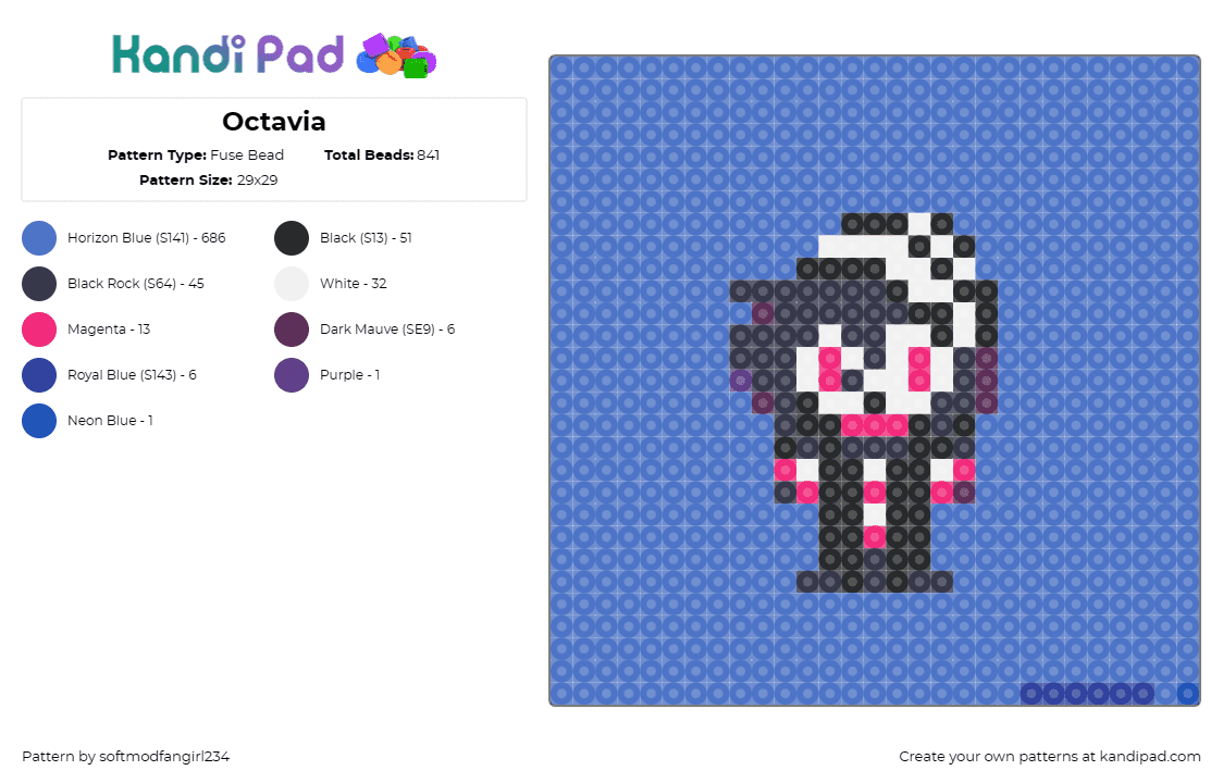 Octavia - Fuse Bead Pattern by softmodfangirl234 on Kandi Pad - blue