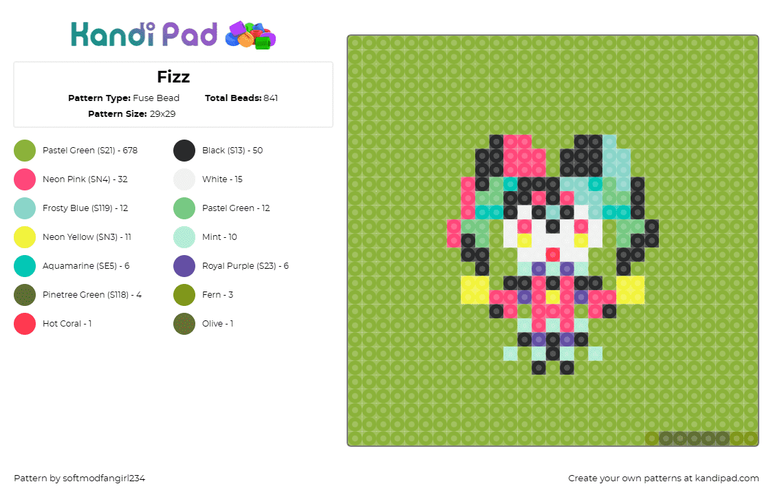 Fizz - Fuse Bead Pattern by softmodfangirl234 on Kandi Pad - green