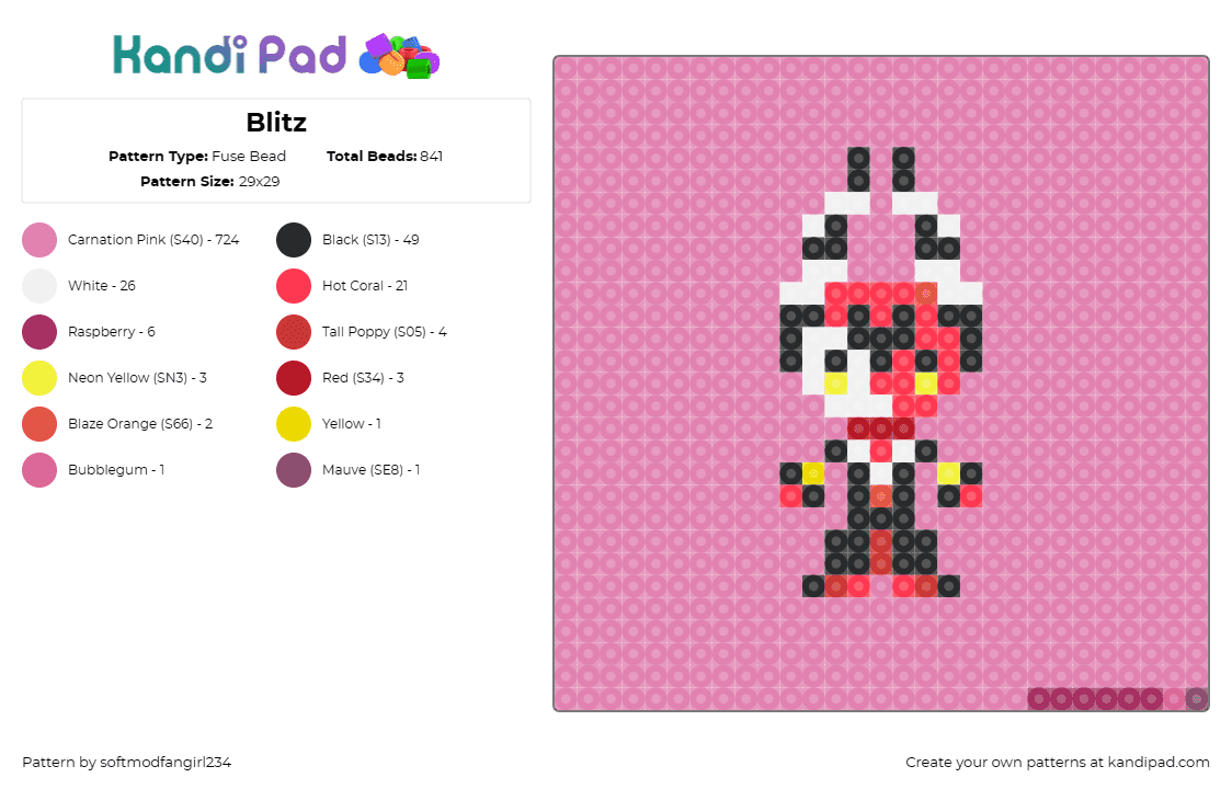 Blitz - Fuse Bead Pattern by softmodfangirl234 on Kandi Pad - pink