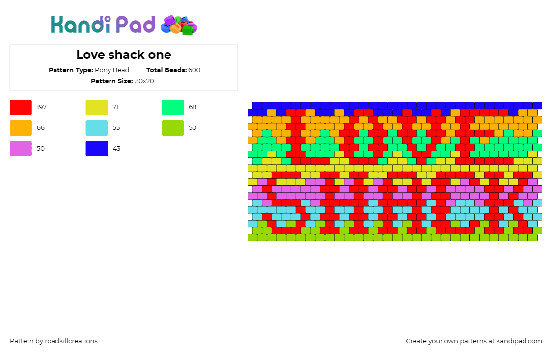 Love shack one - Pony Bead Pattern by roadkillcreations on Kandi Pad - love shack,text,colorful,affection,warmth,vibrant,joyous,expression,red