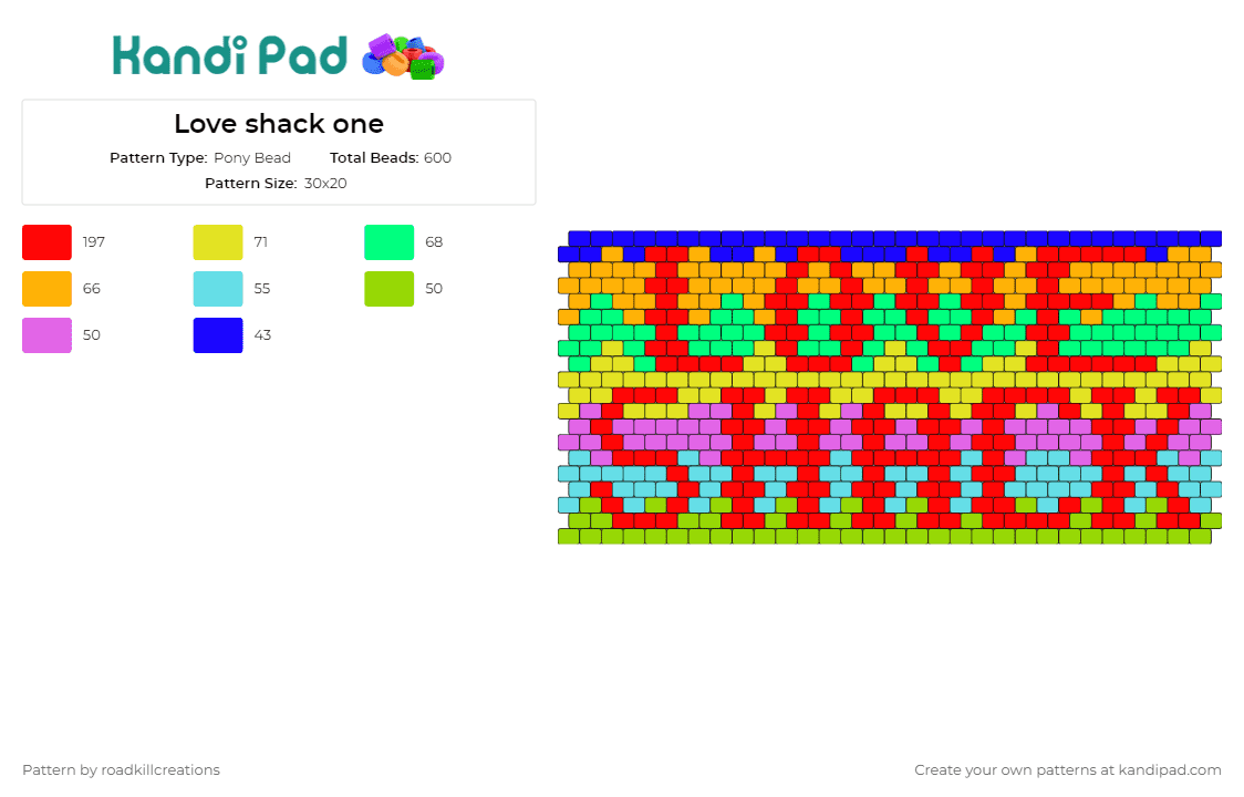 Love shack one - Pony Bead Pattern by roadkillcreations on Kandi Pad - love shack,text,colorful,affection,warmth,vibrant,joyous,expression,red