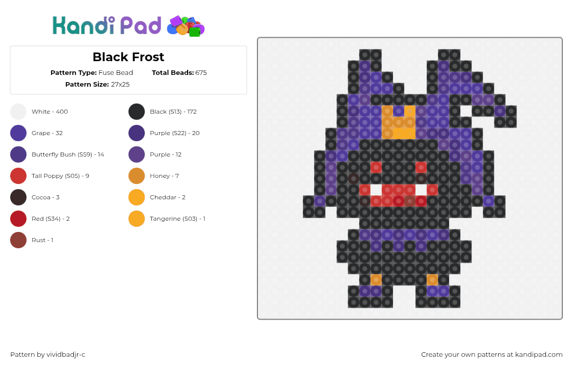 Black Frost - Fuse Bead Pattern by vividbadjr-c on Kandi Pad - white,purple