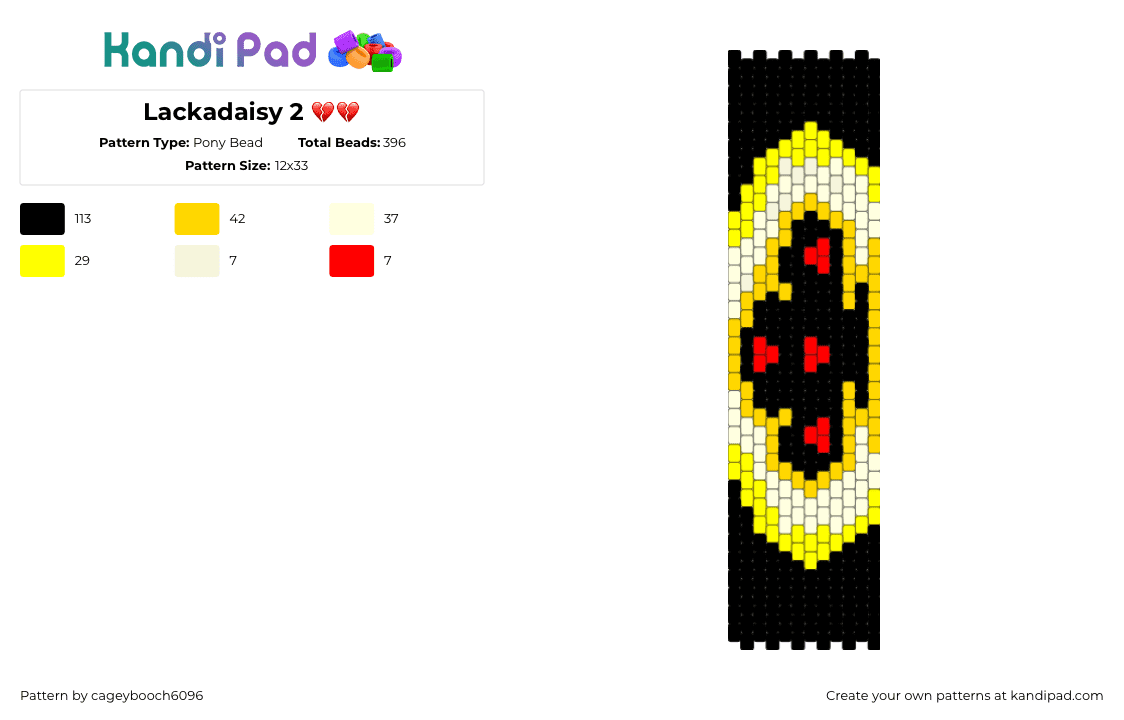 Lackadaisy 2 💔💔 - Pony Bead Pattern by cageybooch6096 on Kandi Pad - black,yellow
